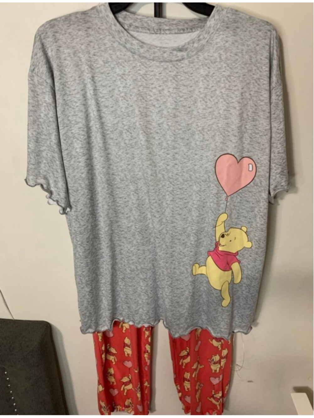 Disney Winnie the Pooh Pajama Set Gray Red Sleepwear Size XL 16-18 - Picture 4 of 5